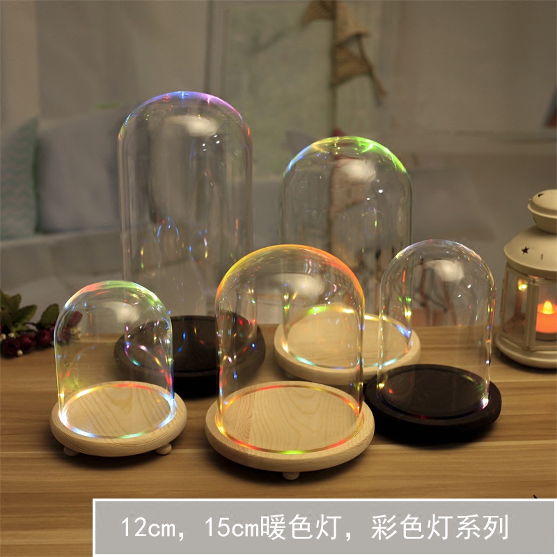 永生花玻璃罩子带灯创意礼品罩 3D石膏情侣手模婴儿脚模防尘罩子