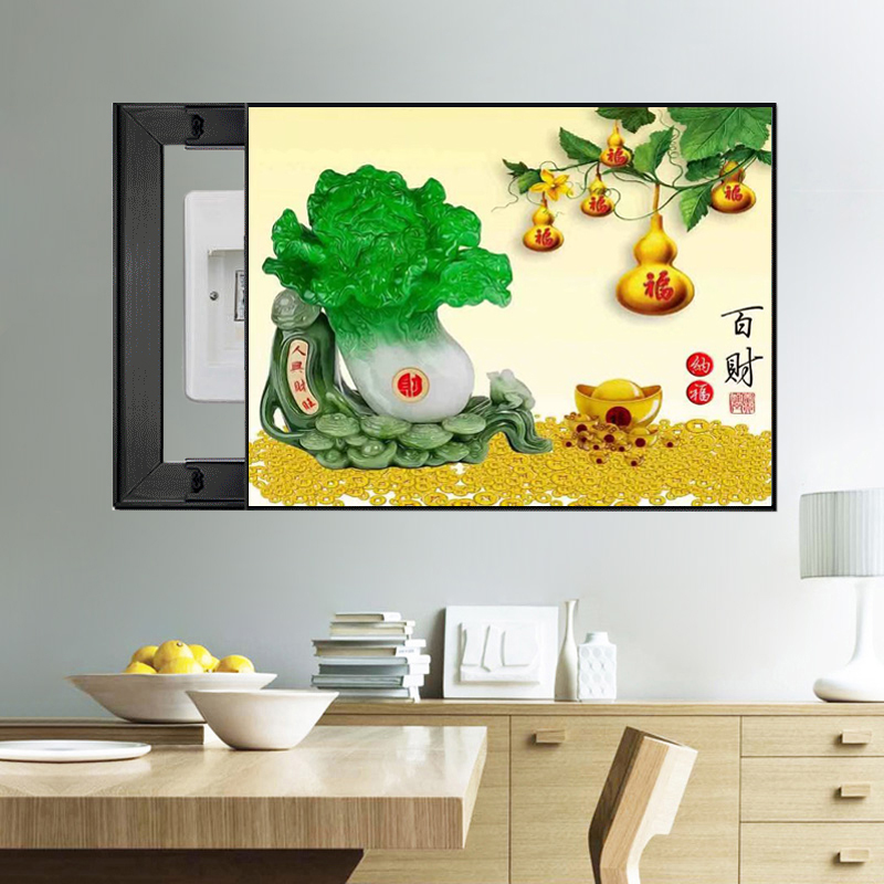 新中式电表箱装饰画白菜人生百财电闸盒遮挡5d浮雕画白菜百财纳福图片