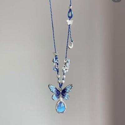 「繁花蝶梦」凯撒蓝蝴蝶繁花项链女新中式编织送闺蜜礼物锁骨链
