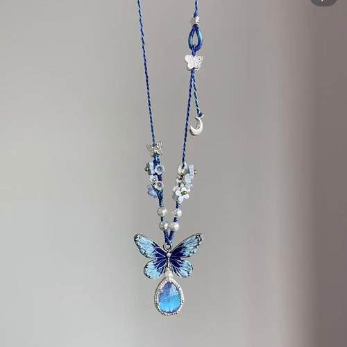 「繁花蝶梦」凯撒蓝蝴蝶繁花项链女新中式编织送闺蜜礼物锁骨链