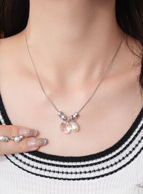 韩系简约可爱小猫珍珠项链轻奢高级感锁骨百搭设计感小众首饰套装