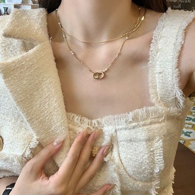 CD字母项链女2025新款爆款毛衣链双层轻奢小众锁骨链颈链蛇骨链