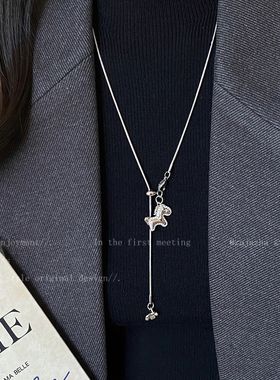 「马上有钱花」银色小马长款项链女秋冬大气高档高级感轻奢毛衣链