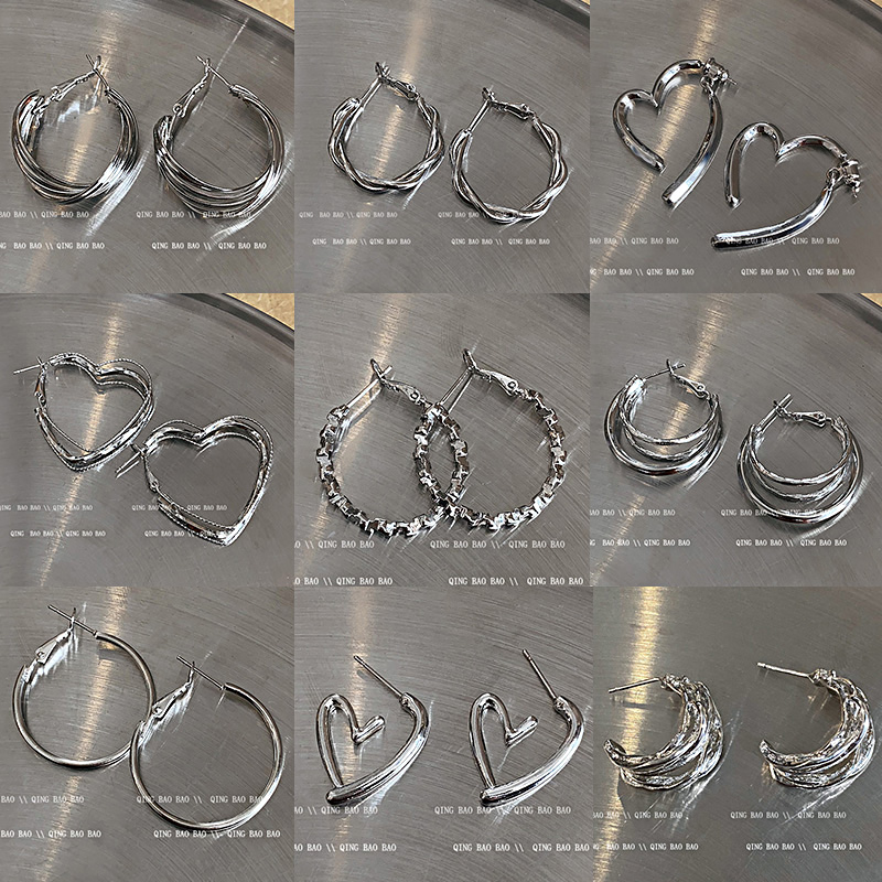 银色耳圈爆款气质多层C形耳环