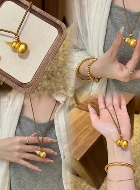 新中式国风古法葫芦吊坠项链男女同款百搭高级感毛衣链小众国潮风