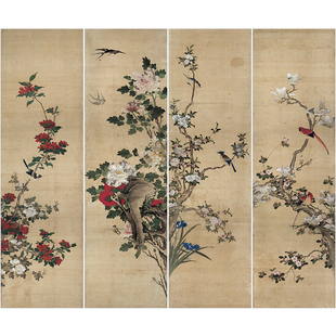 陈牧八条屏工笔画花鸟白描底稿8张国画花鸟临摹练习线描打印画稿