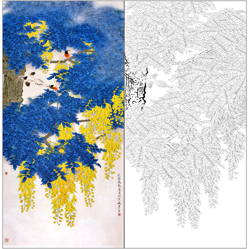 tp390周彦生工笔画临摹画稿白描底稿国画花鸟四六尺线描素材打印.
