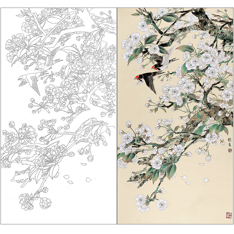 喻继高四六尺线描素材打印稿国画