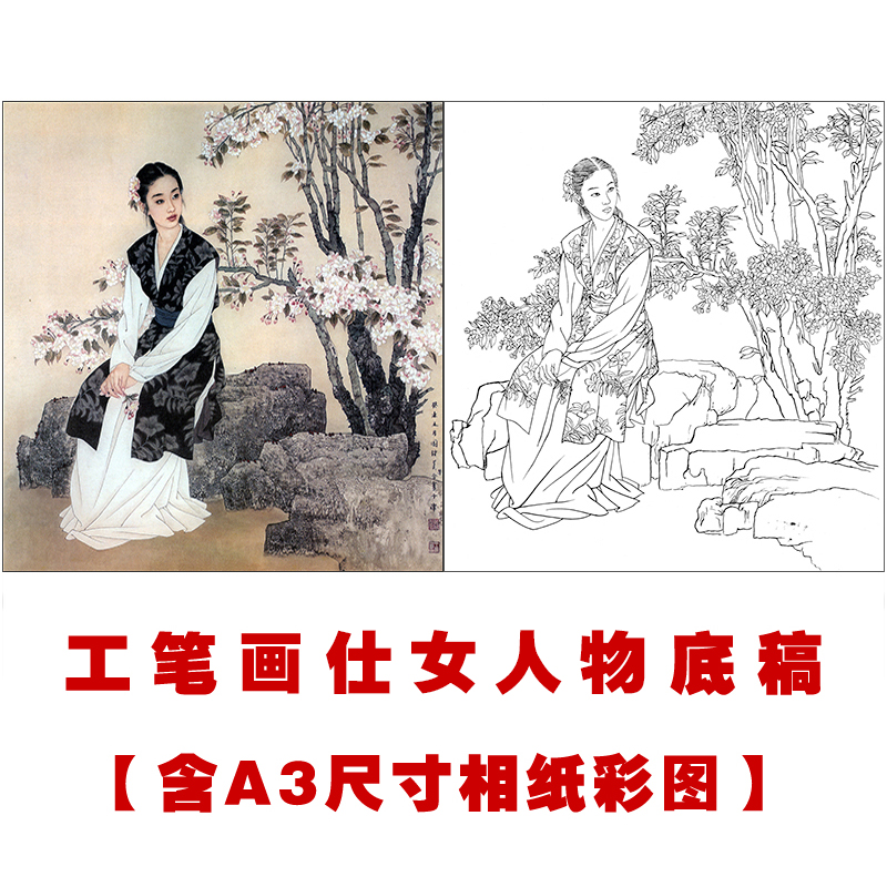 XP14王美芳工笔画人物白描底稿国画仕女装饰画素材临摹线描打印稿图片