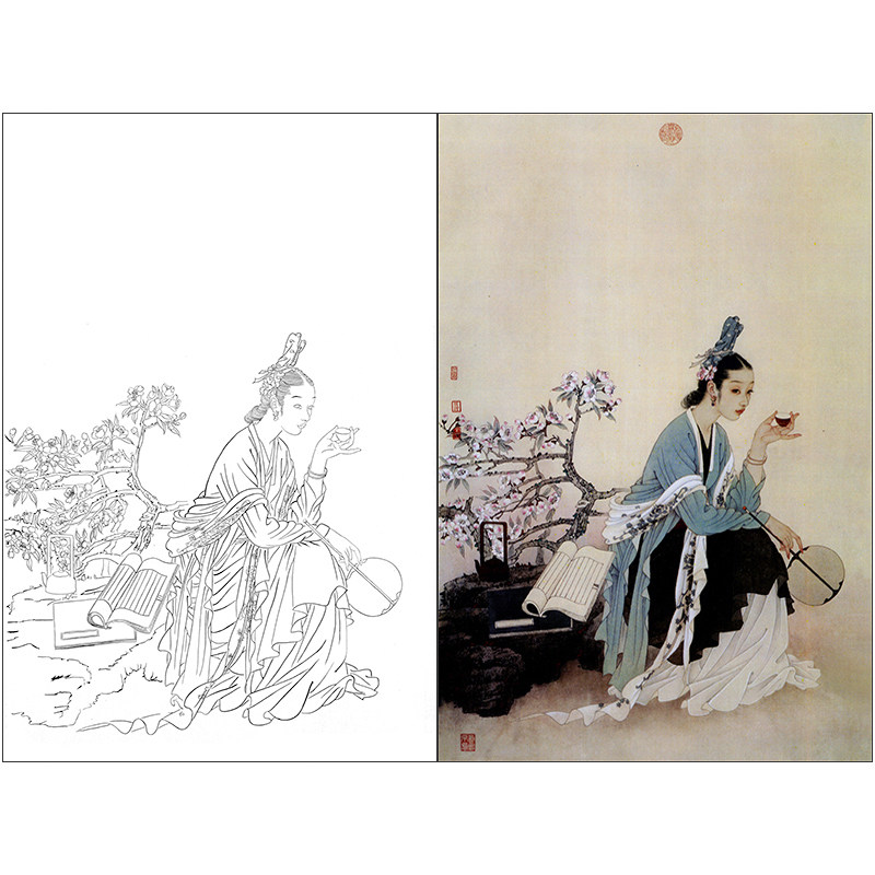 tp378王美芳工笔画人物白描底稿国画国画仕女图临摹线描打印稿