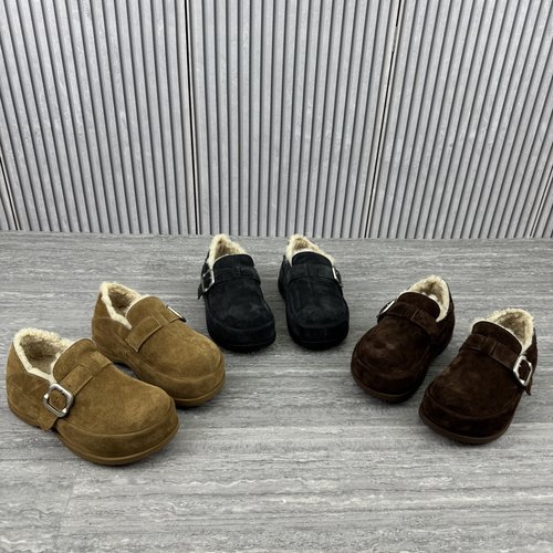 冬新款厚底松糕鞋加绒羊毛乐福鞋