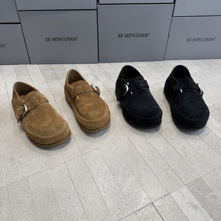 先锋名典欧洲站欧货真皮女鞋2025秋季新款中跟厚底松糕鞋乐福鞋潮