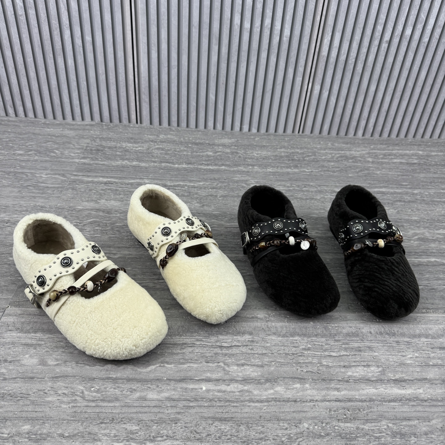 平底玛丽珍鞋加绒圆头扣带豆豆鞋