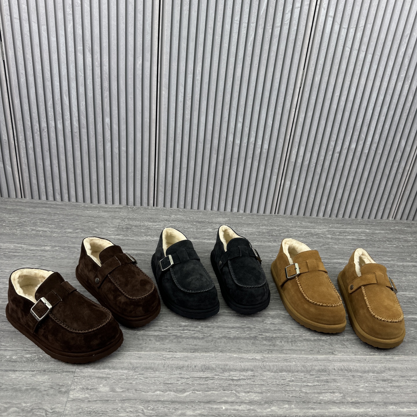 新款平跟圆头加绒羊毛保暖乐福鞋