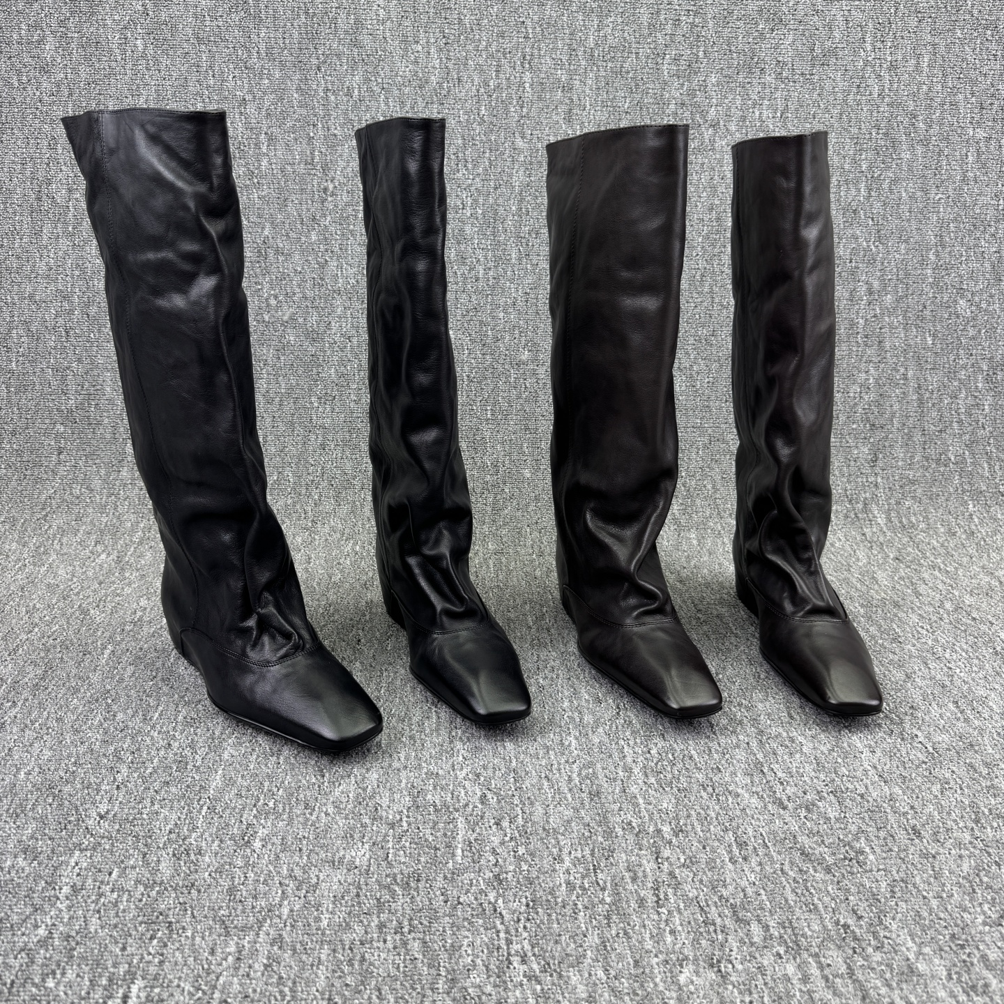 方头褶皱内增高高跟套筒长靴裤