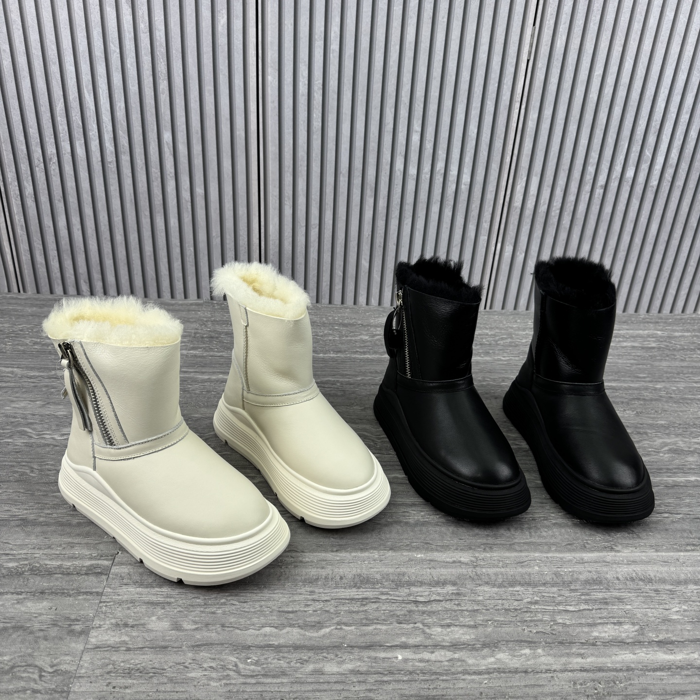 冬季松糕底羊皮毛一体加绒雪地靴