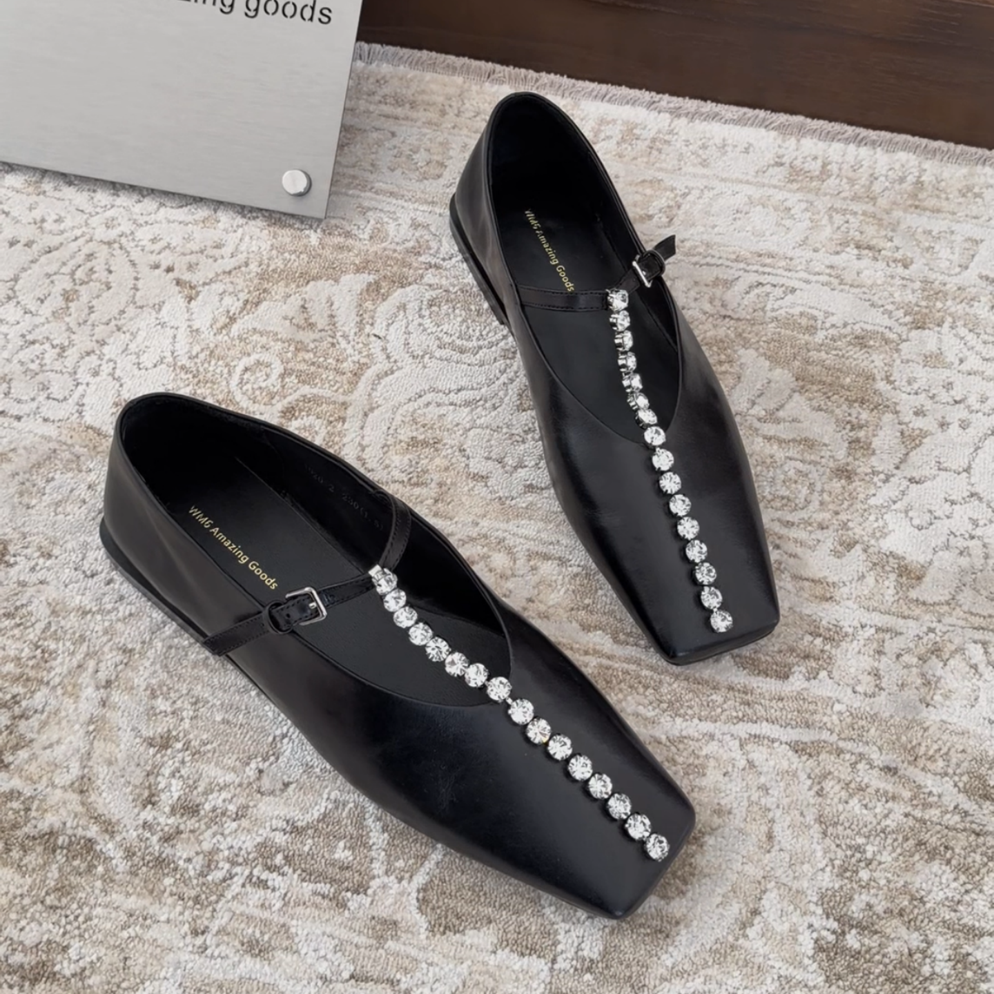 WM6欧货欧洲站2026春季新款方头玛丽珍鞋女真皮水钻扣带平底单鞋,女鞋,玛丽珍鞋,淘宝优惠券,粉丝福利购,淘宝优惠卷