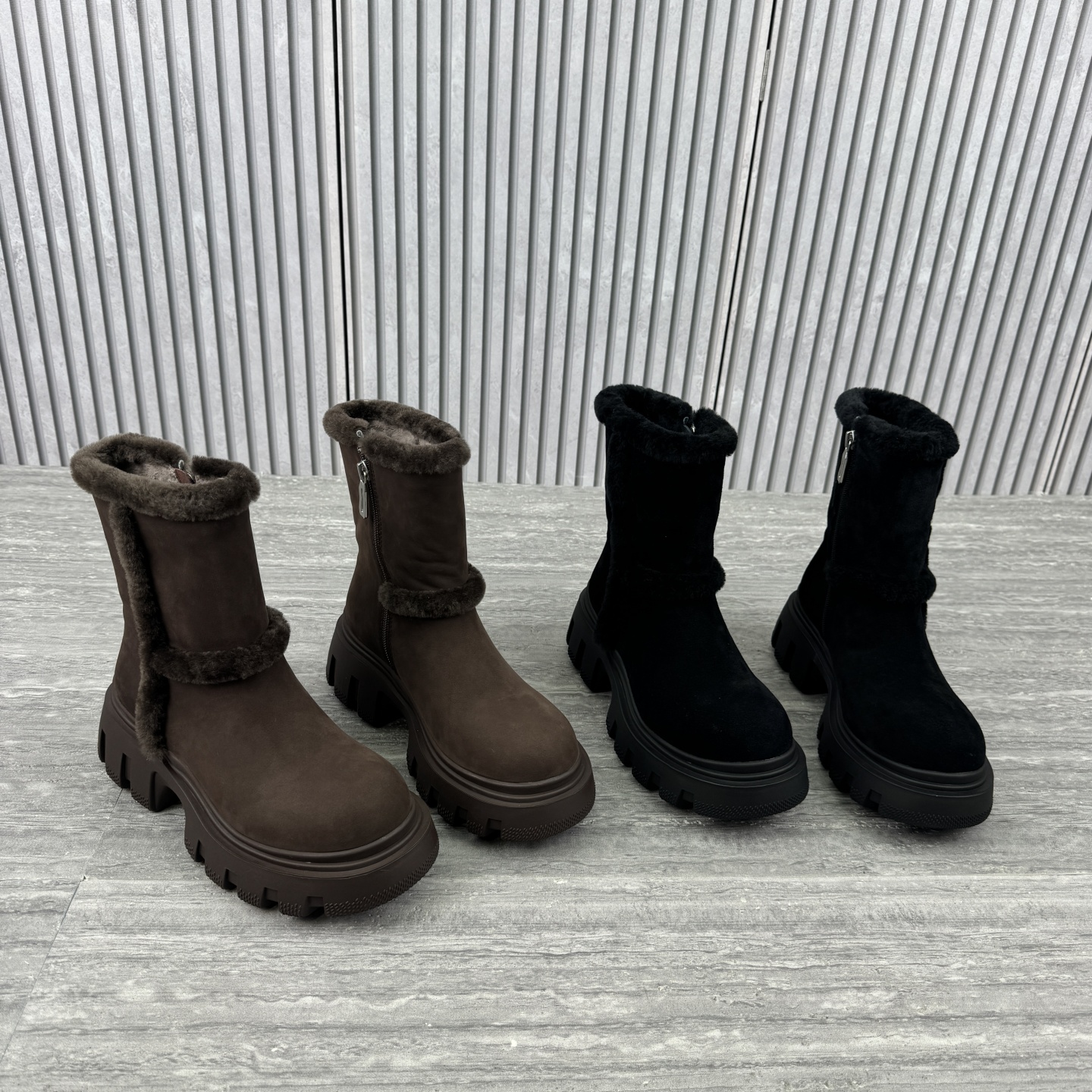 冬新款厚底松糕底加绒雪地靴短靴