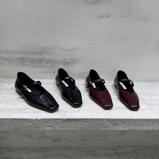 先锋名典欧洲站欧货真皮女鞋2025秋季新款方头低跟平乐福鞋懒人鞋