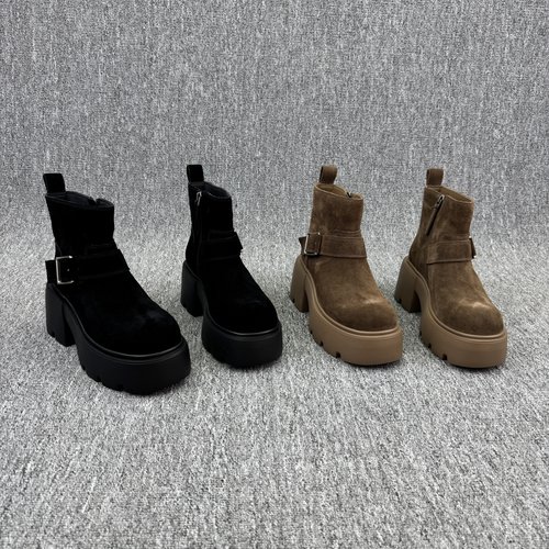 高跟厚底松糕底马丁靴皮带扣短靴