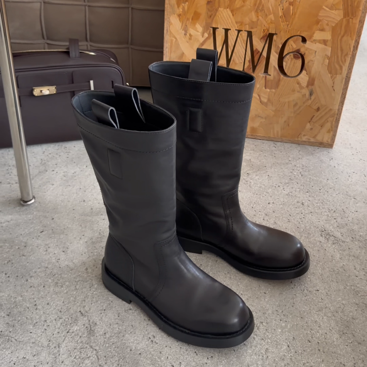 冬季新款平跟加绒骑士靴中筒短靴