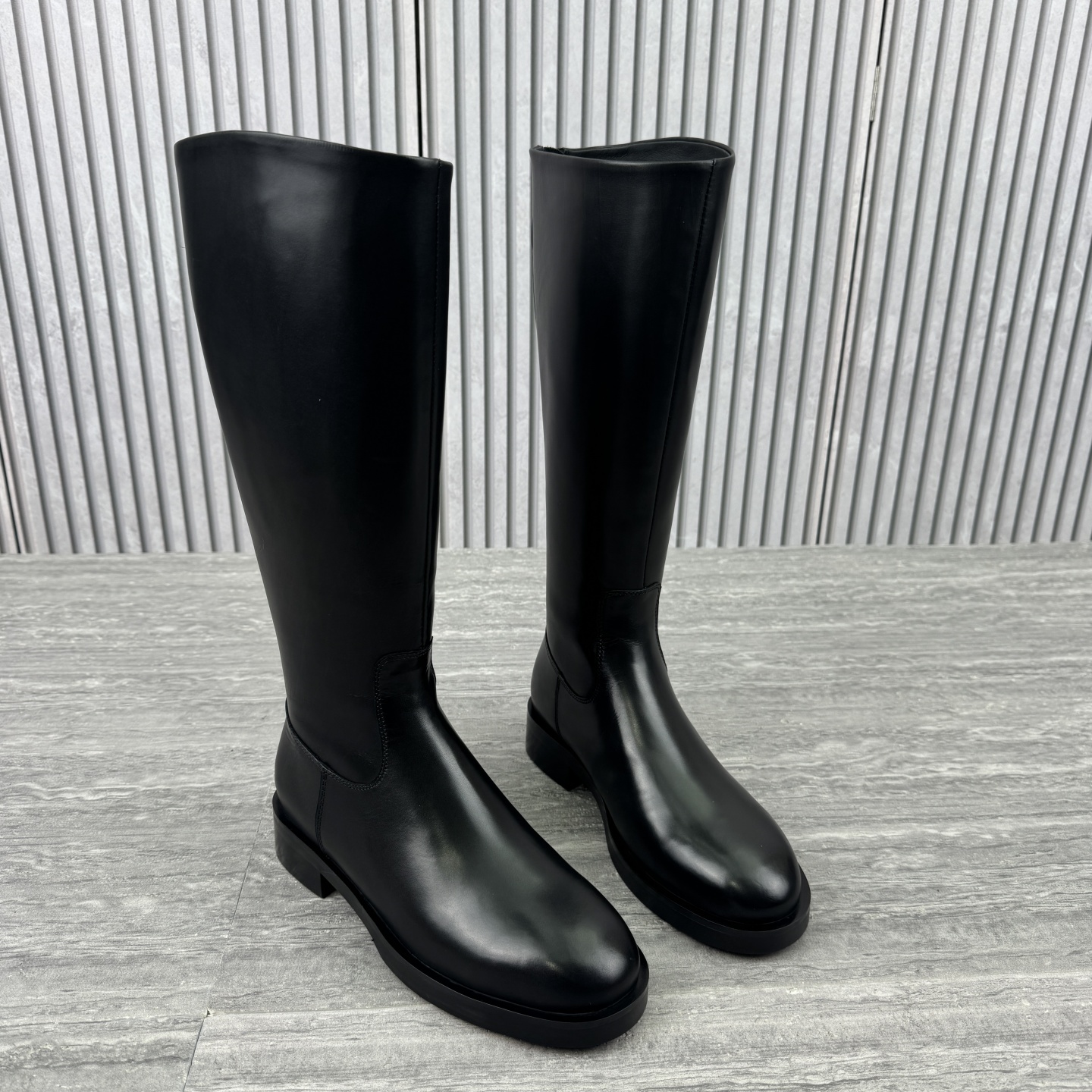 新款平跟后拉链高筒长靴骑士靴