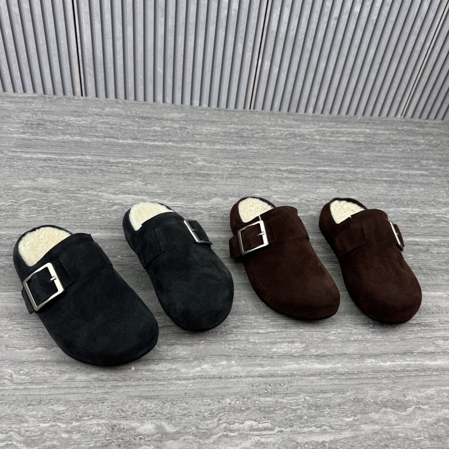 新款低跟平底圆头加绒羊毛半拖鞋