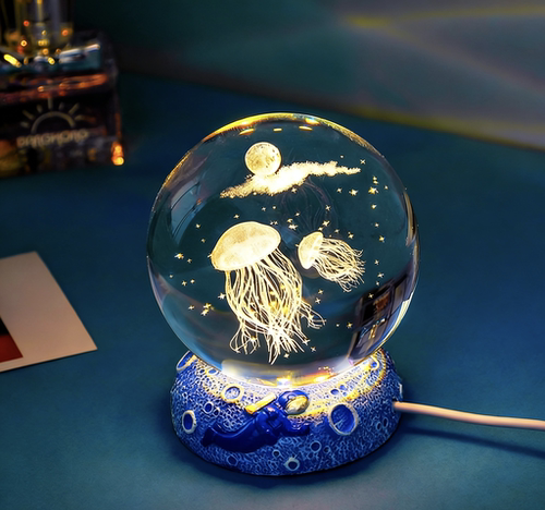 水母星空水晶球小夜灯宇航员月球底座治愈系氛围灯生气礼物卧室灯