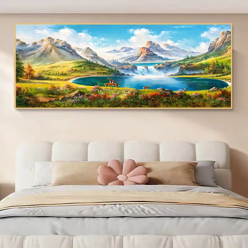 山间聚宝盆diy数字油画高级感玄关装饰画山水风景大尺寸客厅丙烯