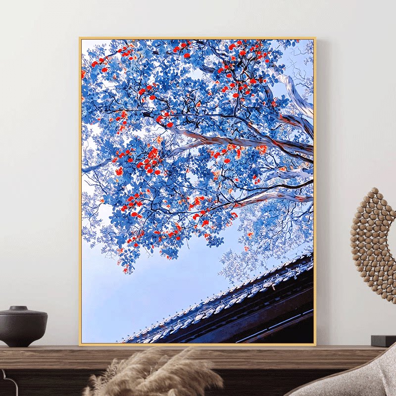 落日雪梅睡满枝diy数字油画手工填充油画客厅沙发背景墙填色挂画