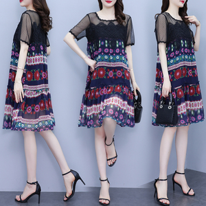 RM7123#大码连衣裙女夏装2023新款时尚洋气薄款水墨花高级感气质裙子