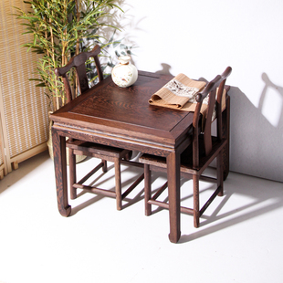 长条儿童学习桌实木方桌茶几小户型矮桌红木地桌 鸡翅木餐桌椅中式