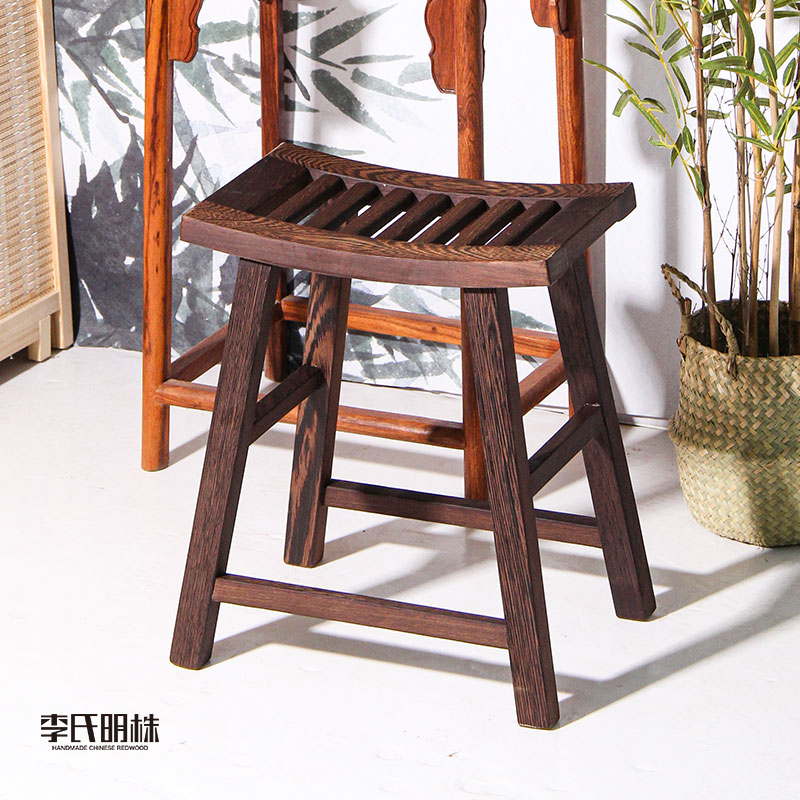鸡翅木夏凉凳实木茶桌凳中式简约成人换鞋凳洗脚凳家用弧形马鞍凳
