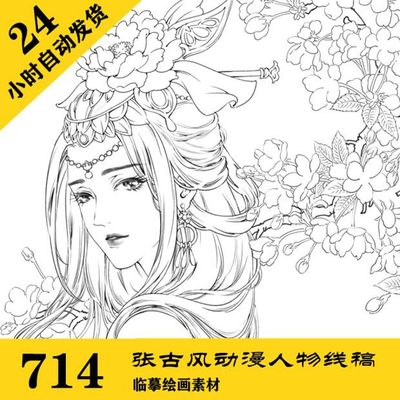 C009 古风 高清人物动漫线稿电子图714张 可涂色 持续更 自动发货