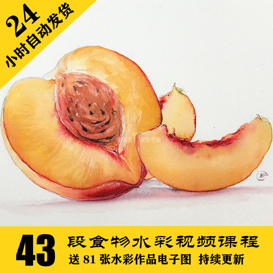 W024  43段食物水彩视频教程 零基础手绘  持续更 24小时自动发货