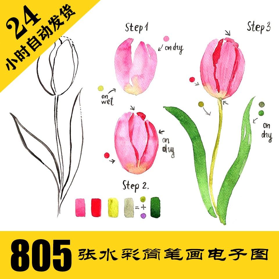 C038 水彩蔬菜水果花卉美食 步骤电子图805张 零基础手绘 持续更,商务/设计服务,设计素材/源文件,淘宝优惠券,粉丝福利购,淘宝优惠卷