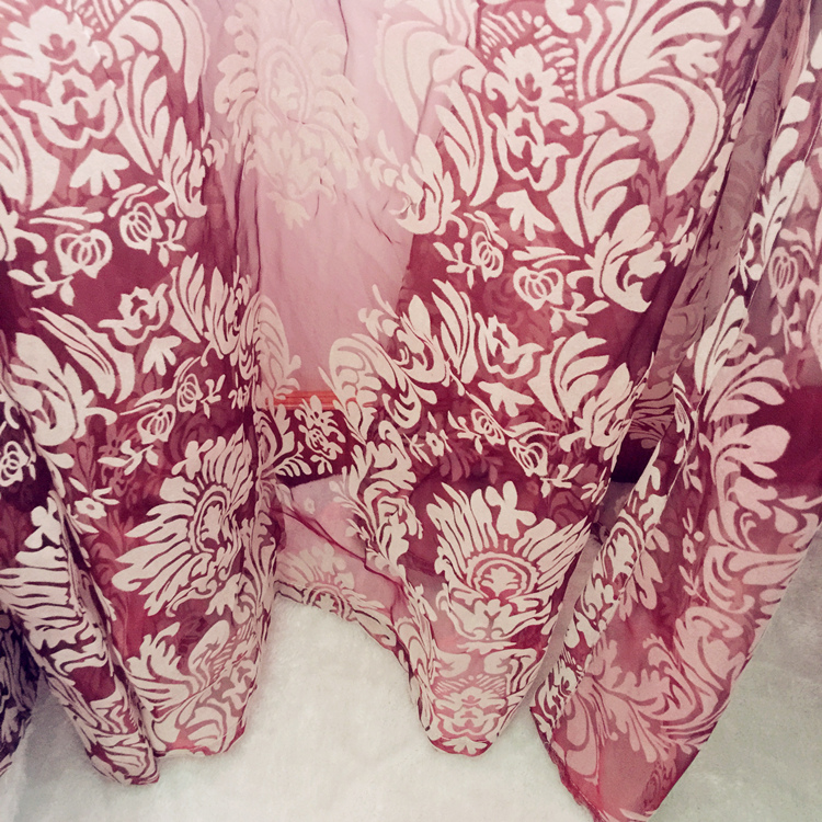 欧式花型窗帘窗纱植绒窗纱红色喜庆婚房客厅卧室成品定制落地飘窗