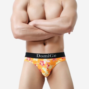 三角内裤 三角裤 时尚 冰丝男式 个性 DomiGe杜米国际黄底花性感男士