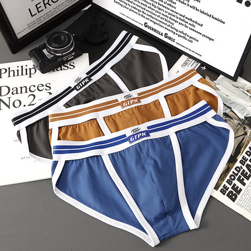 新款男士高叉内裤男三角内裤高端男士内裤棉骚气性感透气三角裤衩