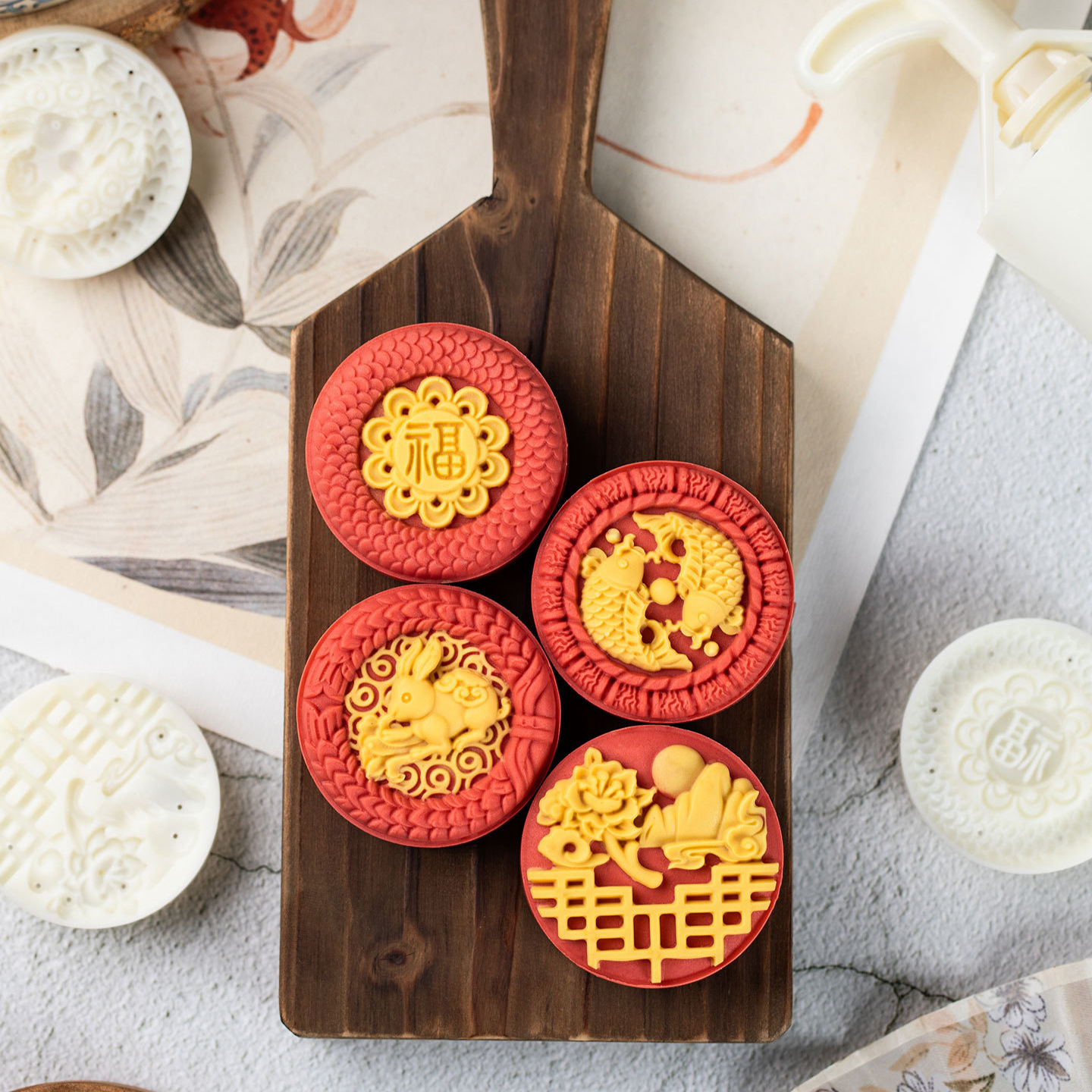 福兔金鱼月饼糕点甜品按压模具