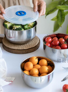 TITIBEAR 304不锈钢冰箱保鲜盒带密封盖水果蔬菜沙拉盆户外野餐盒
