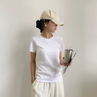 第三代液氨棉t恤女短袖2024新款100%全棉宽松内搭外穿圆领打底衫