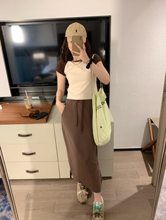尾单剪标～推荐~lu瑜伽女半身裙soft简约纯色松紧双开叉运动长裙