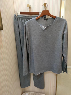 黑土推荐慕先生男士薰衣草灰色棉质圆领套头长袖长裤家居服套装