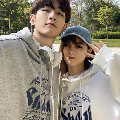 新款薄款情侣装ins风连帽卫衣