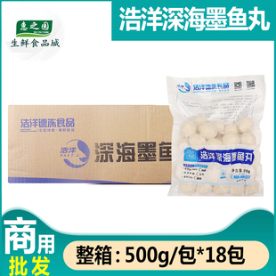 整箱浩洋深海墨鱼丸速冻半成品火锅关东煮花枝丸商用500g*18包