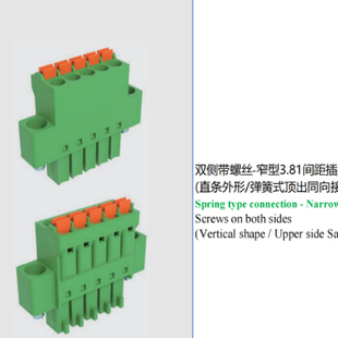 FPCB034M-381插头端子3.81间距双侧带螺丝窄型弹簧式顶上同向出线