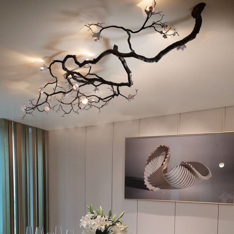 新中式古典全铜黑树枝陶瓷花大型吸顶吊灯酒店别墅餐饮艺术装饰灯