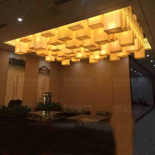 大吊灯具饰方形售楼处沙盘现代简约布艺工程吸顶灯 酒店大堂新中式