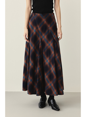 【花神咖啡馆】CAREMIND全棉磨毛质感格纹半身裙大摆裙A字长裙子